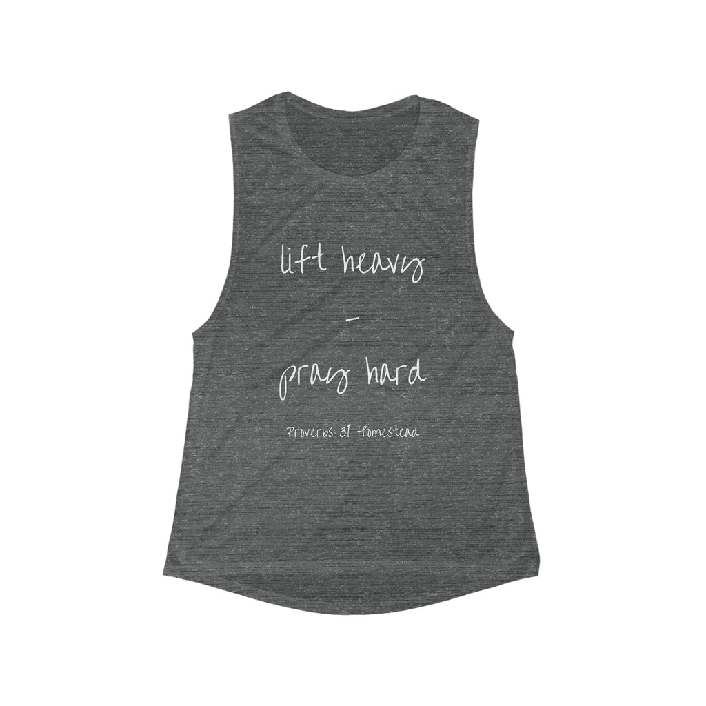 Women's Flowy Scoop Muscle Tank - "Lift Heavy, Pray Hard"
