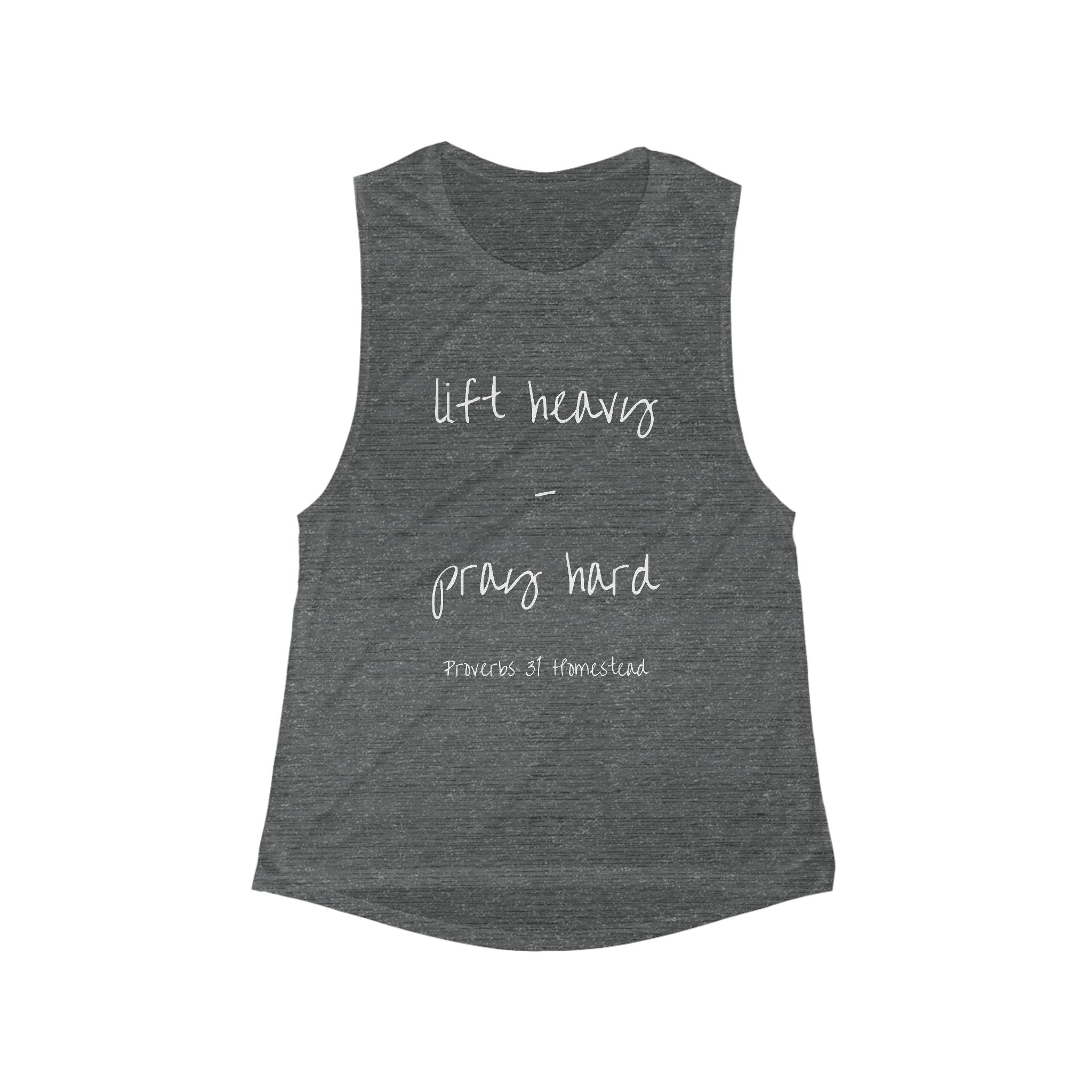 Women's Flowy Scoop Muscle Tank - "Lift Heavy, Pray Hard"